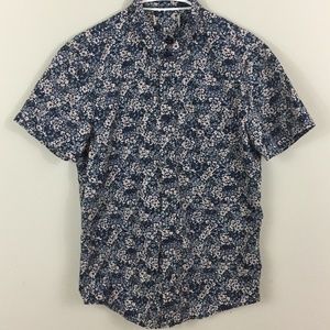 Men's floral cotton casual button down shirt, M